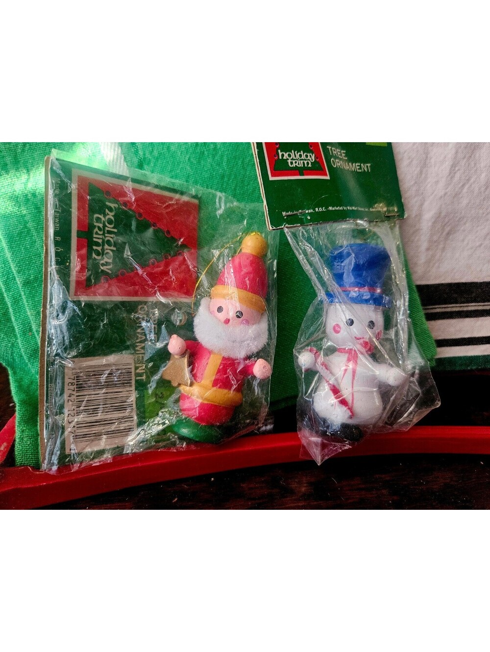 Holiday Trim Vintage Christmas Ornaments Santa Claus and Snowman Set
